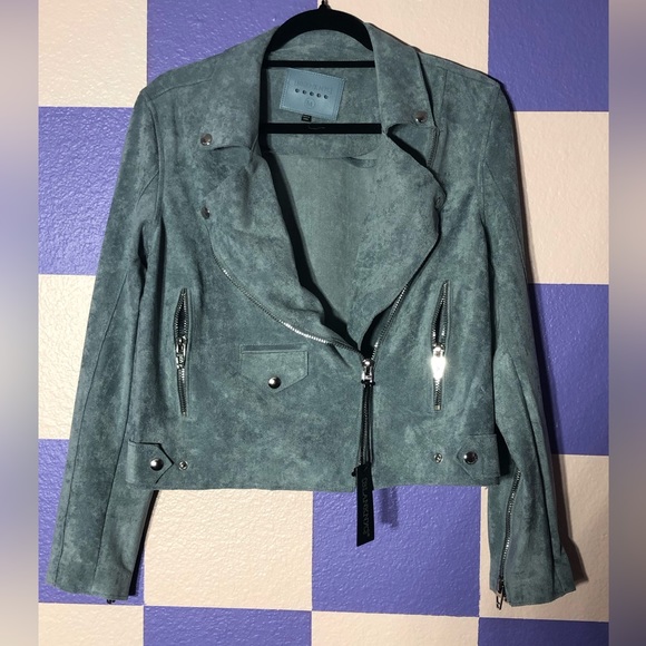Blank NYC Jackets & Blazers - NWT Blank NYC Faux Suede Brickwall Moto Jacket in Blue / Gray - Size M
